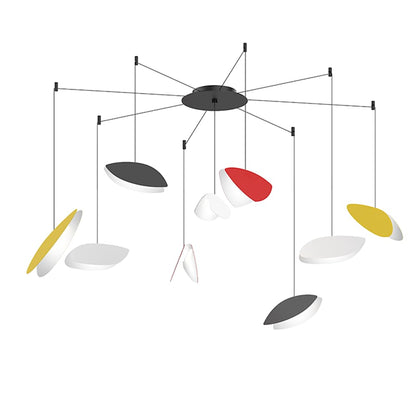 Sonneman Papillons 9 Light 58" Wide LED Suspension Multi Light Pendant with Black, Red, and Yellow Shades