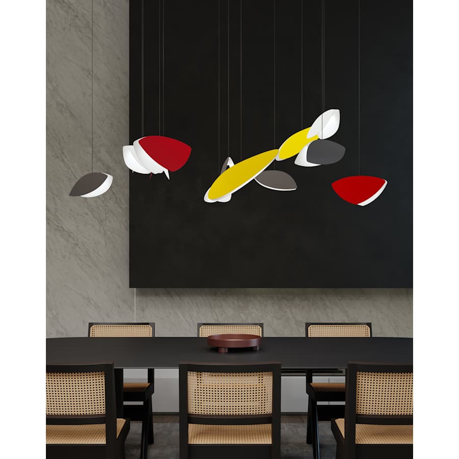 Sonneman Papillons 13 Light 58" Wide LED Suspension Multi Light Pendant with Black, Red, and Yellow Shades