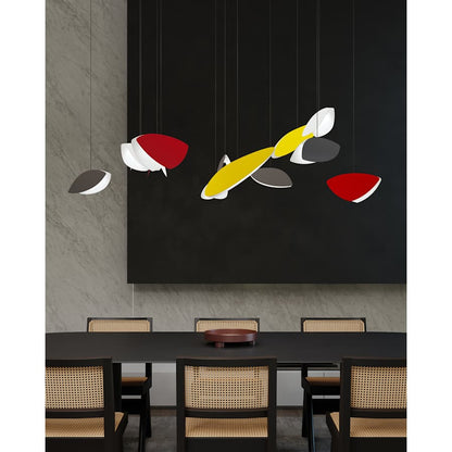 Sonneman Papillons 13 Light 58" Wide LED Suspension Multi Light Pendant with Black, Red, and Yellow Shades