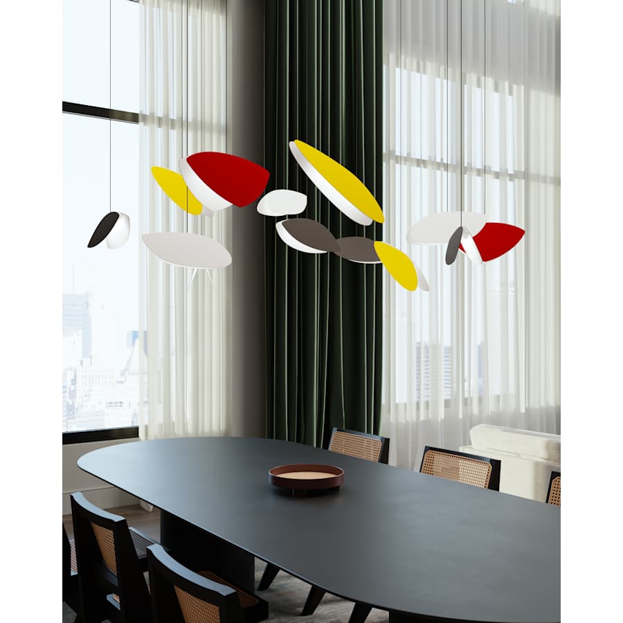 Sonneman Papillons 13 Light 58" Wide LED Suspension Multi Light Pendant with Black, Red, and Yellow Shades