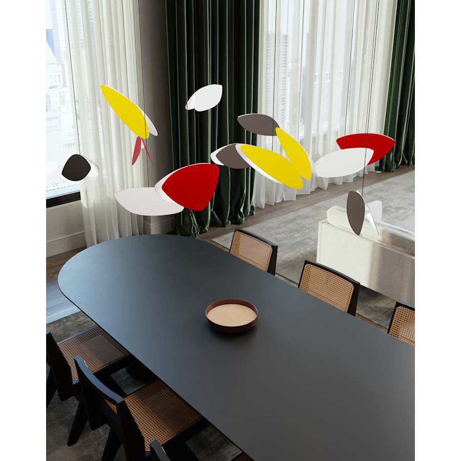 Sonneman Papillons 13 Light 58" Wide LED Suspension Multi Light Pendant with Black, Red, and Yellow Shades