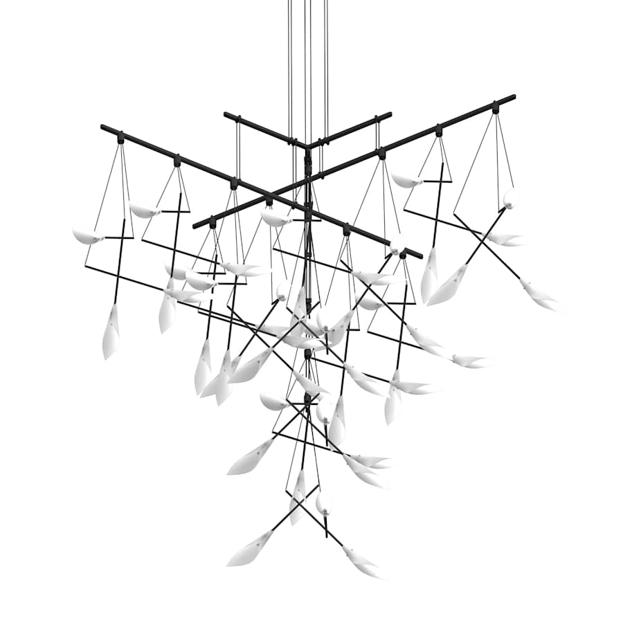 Sonneman Suspenders 48" 4-Tier Tri-Bar Chandelier with 9" Calla Luminaires and 18" Calla Luminaires