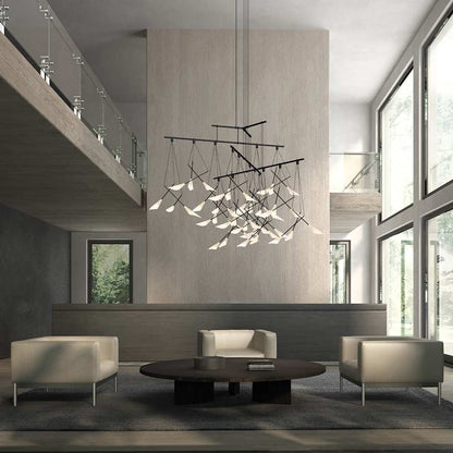 Sonneman Suspenders 48" 4-Tier Tri-Bar Chandelier with 9" Calla Luminaires and 18" Calla Luminaires
