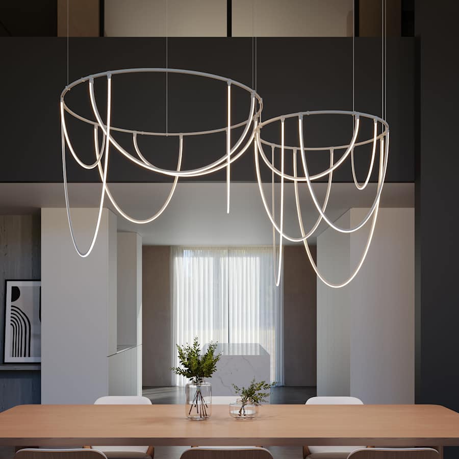 Sonneman Suspenders 82" Wide LED Offset Ring Chandelier