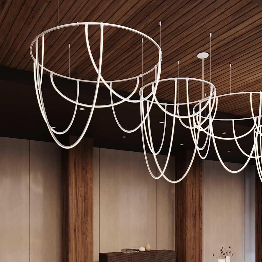 Sonneman Suspenders 82" Wide LED Offset Ring Chandelier
