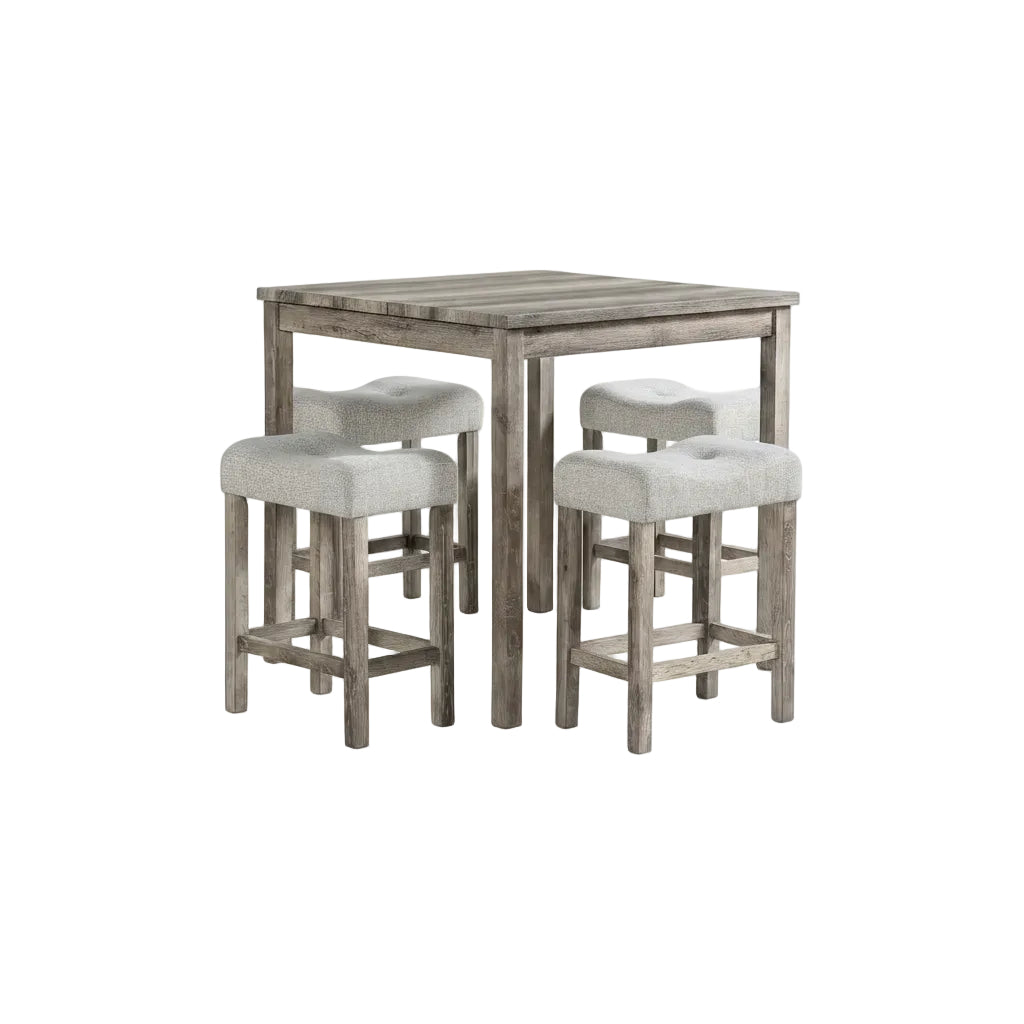 square bar height dining table with chairs stored neatly underneath for compact space arrangement