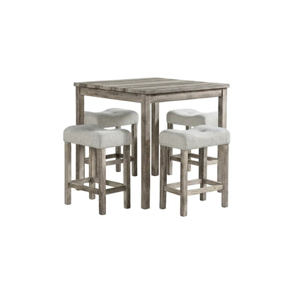 square bar height dining table with chairs stored neatly underneath for compact space arrangement