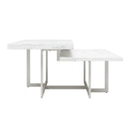 square marble look coffee table featuring lower storage platform and metal support frame