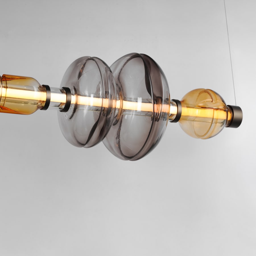 Studio M Gusto 71" Wide LED Abstract Linear Chandelier with Hand-Blown Glass Shades