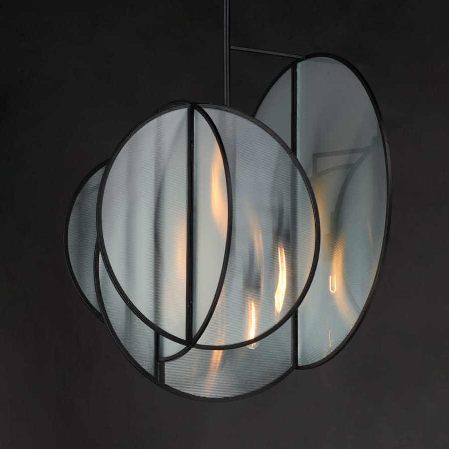Studio M Crux 5 Light 29" Wide LED Abstract Pendant with Clear, Ribbed Glass Shades