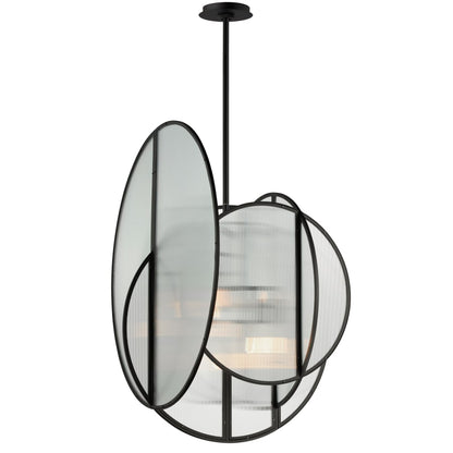 Studio M Crux 5 Light 29" Wide LED Abstract Pendant with Clear, Ribbed Glass Shades