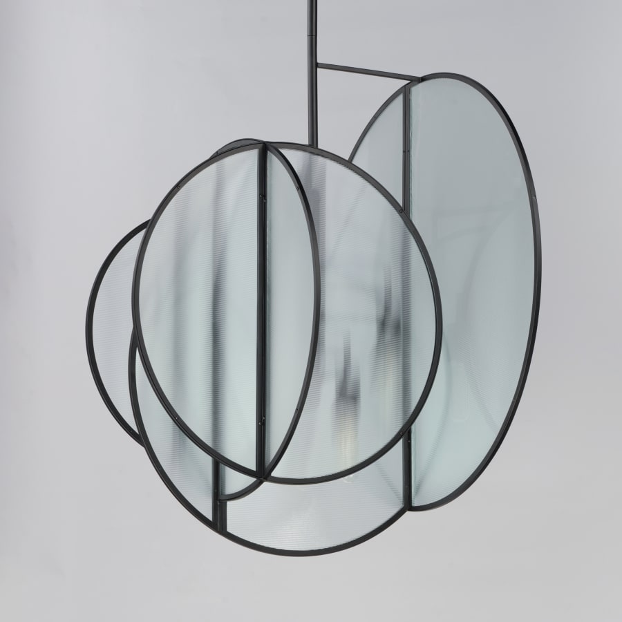 Studio M Crux 5 Light 29" Wide LED Abstract Pendant with Clear, Ribbed Glass Shades