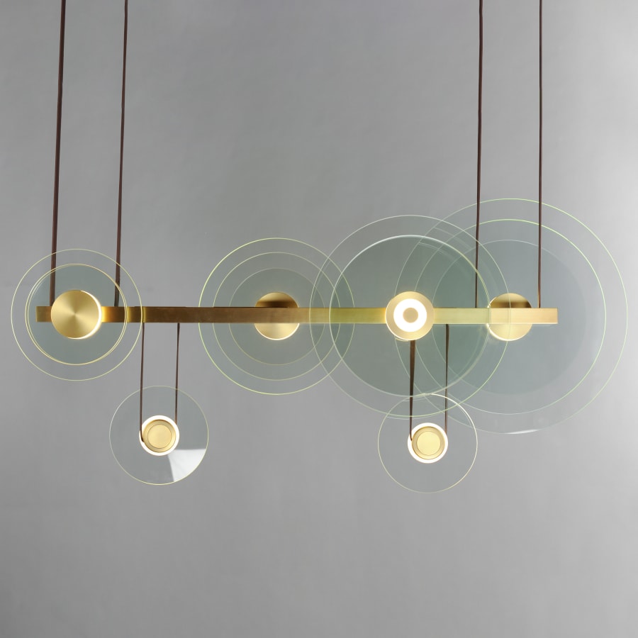Studio M Stratum 61" Wide LED Abstract Chandelier with Clear Glass Shades