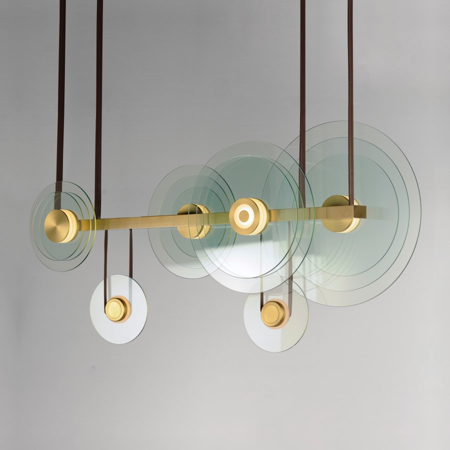 Studio M Stratum 61" Wide LED Abstract Chandelier with Clear Glass Shades