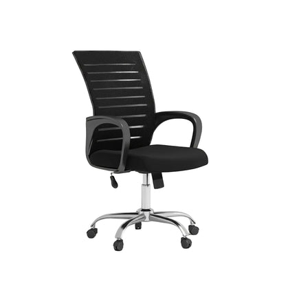 close up of armrest detail on black swivel office chair