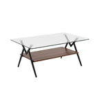 tempered glass coffee table featuring transparent top surface and polished edge detail