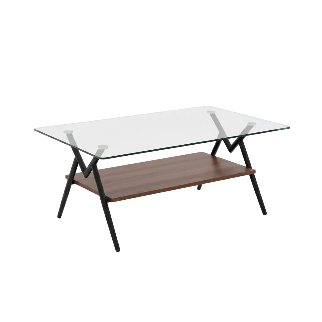 tempered glass coffee table featuring transparent top surface and polished edge detail