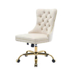 beige tufted office chair with adjustable seat height positioned near study desk