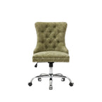 close up of tufted button detail and nailhead trim on office chair