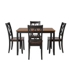 two tone dining table set featuring espresso tabletop and black support frame structure