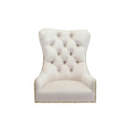 side view of beige velvet office chair with adjustable height feature