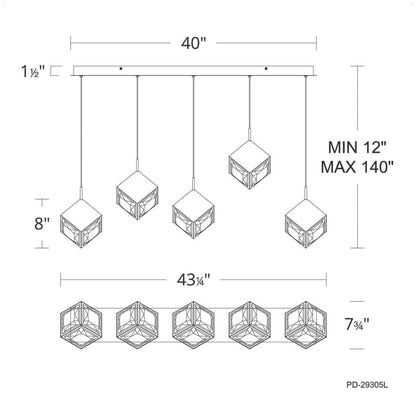WAC Lighting Ice Cube 5 Light 44" Wide LED Multi Light Pendant