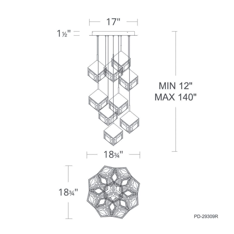 WAC Lighting Ice Cube 9 Light 19" Wide LED Multi Light Pendant