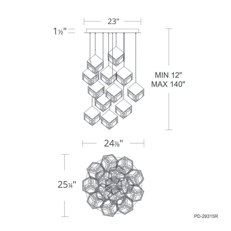 WAC Lighting Ice Cube 15 Light 25" Wide LED Multi Light Pendant
