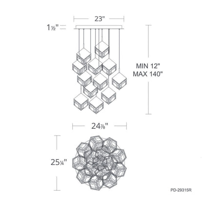 WAC Lighting Ice Cube 15 Light 25" Wide LED Multi Light Pendant